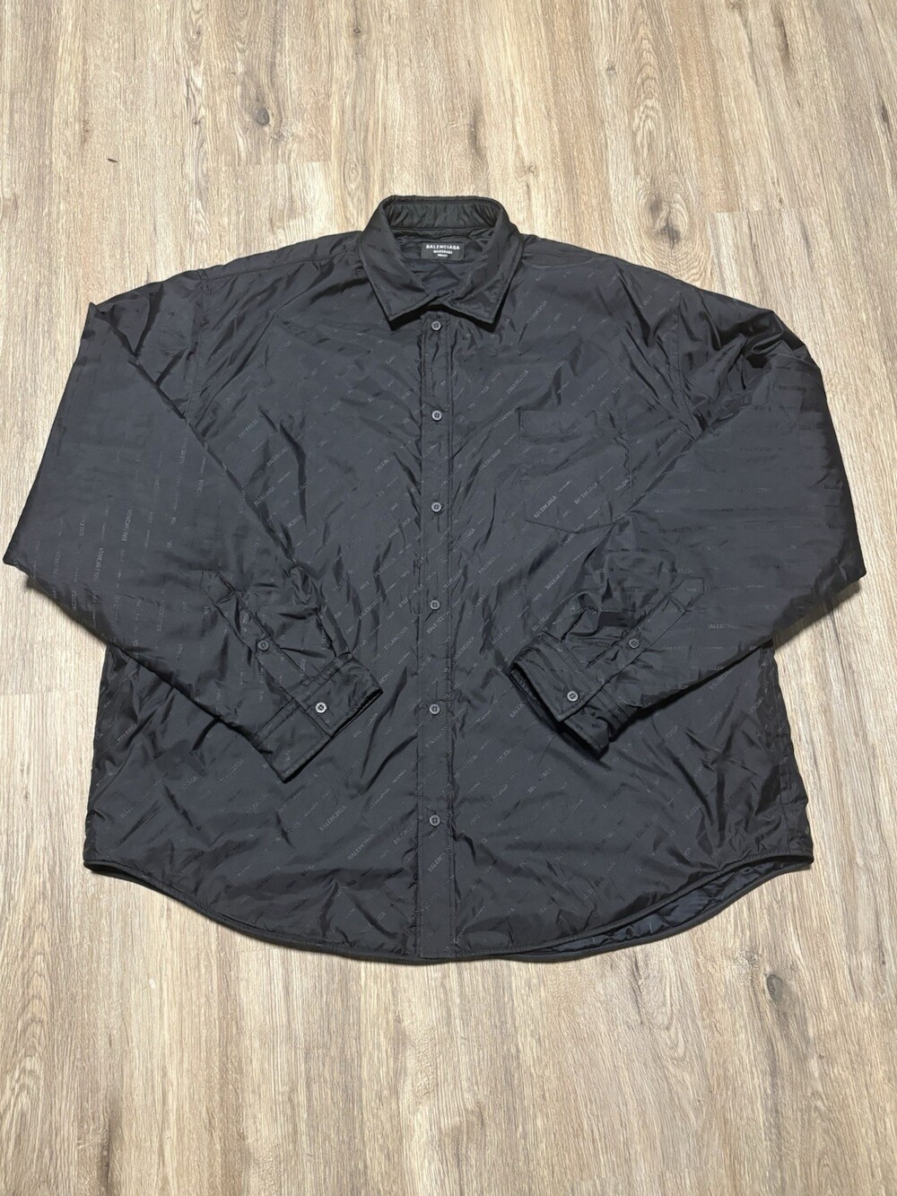Balenciaga Wardrobe Unisex Quilted Jacket Size 50 Black Italy Allover Logo Snap